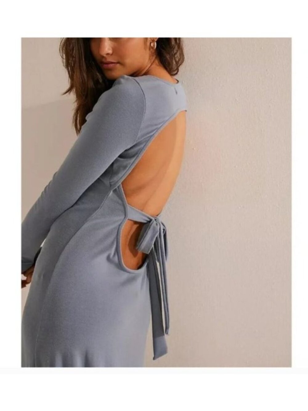 Free People Beach Aubre Open-Back Essential Maxi Dress Long Sleeve Stretch Large - Picture 3 of 11